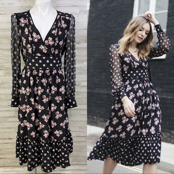 kate spade Dresses & Skirts - Kate Spade Silk Ditsy Print Floral Midi Dress 10